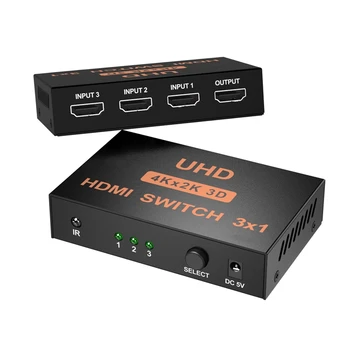 4K Vaizdo HDMI Jungiklis Perjungiklis su infraraudonųjų SPINDULIŲ Nuotolinio Valdymo pultas HDMI Splitter 3 1 Iš Stiprintuvo Ekranas HDTV DVD PS3