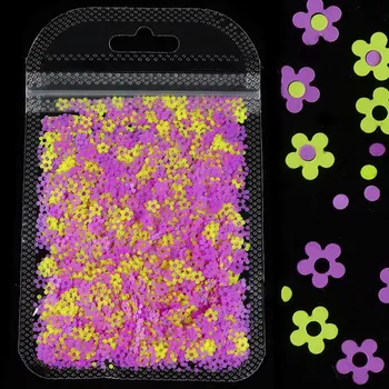 4mm Neon Gėlių Nagų Blizgučiai Dribsnių Fluorescencijos Blizgančių Blizgučiai 3D Derinys Spalvų Nagų Dailės INS Tuščiaviduriai Žiedai Manikiūro Papuošalai