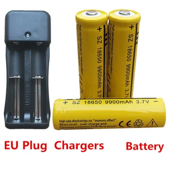 4pcs 18650 Baterija 9900mAh 3.7 V Įkrovimo Baterija (akumuliatorius Li-ion Ličio Bateria, Žibintuvėlis, Baterija +1pcs ES Prijunkite Įkroviklį