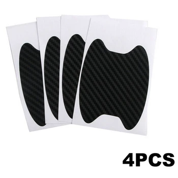 4Pcs/Set Black 3D Anglies Pluošto, Automobilių Durų Rankena Raštas Plėvelė Anti-Scratch Lipdukai Automobilio Stilius Auto Išoriniai Priedai