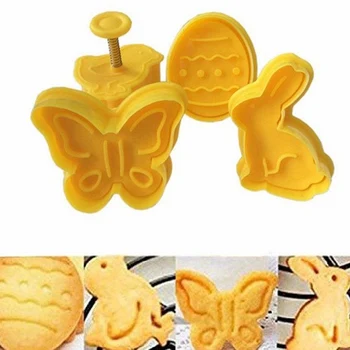4pcs Velykų Pyragas Paspauskite Pelėsių 3D Gyvūnų Formos Rankų Slėgio Liejimo Pavasario Plastiko Sausainiai Minkštas Sausainių Kepimo Formą