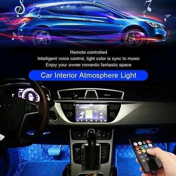 4X 12V Automobilio RGB LED Juostelės Šviesa LED Juostelės Žibintai Spalvos Automobilį, Dekoratyvinis Stilius, Atmosfera, Žibintus, Automobilio Salono Šviesos Nuotolinio Valdymo