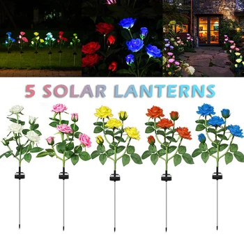 5 LED Vadovai Rose Kuolo Šviesos Saulės energija Varomas Lempos, Lauko Sodo Šalis Vestuvių Lempa Namų Dekoratyvinių Gėlių Naktį Žibintai