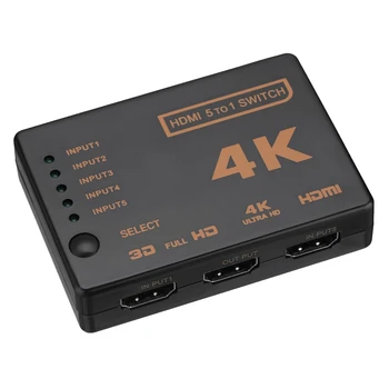 5-Port UHD 4K 3D 1080P HDMI Splitter Jungiklis Selektoriaus Jungiklis KONCENTRATORIUS