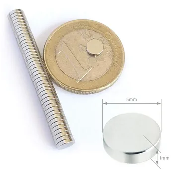50 Vnt Neodimio Magnetas 5mm*1mm N35 Stiprus NdFeB Turas Diskų Magnetams, Retųjų Žemių Neodimio Nuolatinis Magnetas imanes Šaldytuvas