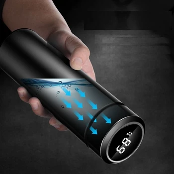 500ml Termosas Karšto Vandens Puodelis Smart už Šilumos Masažuoklis Puodelio Kavos LED Ekranas Temperatūra Vakuuminių Kolbų Drinkware