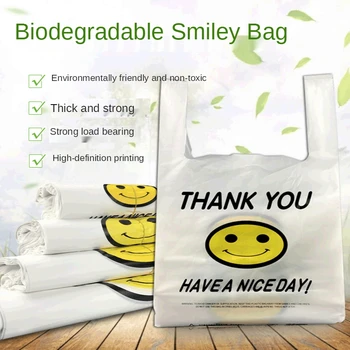 50PCs Biologiškai Eco-friendly Smiley Veido Plastikinių maišelių prekybos centruose Vest Liemenė Pirkinių Krepšys Pritaikoma