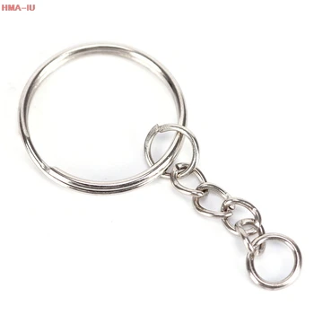 50pcs/lot Polished Silver Color 25mm Keyring Keychain Split Ring with Short Chain Key Rings Women Men DIY Key Chains accessories