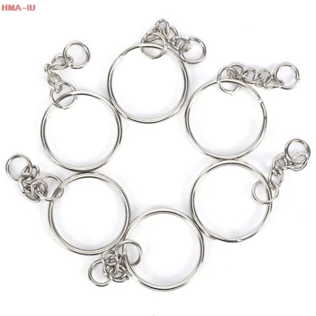 50pcs/lot Polished Silver Color 25mm Keyring Keychain Split Ring with Short Chain Key Rings Women Men DIY Key Chains accessories