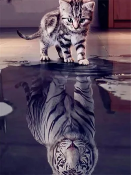 5D Diamond Tapybos Katė, Tigras kvadratiniu Apvalus Deimantas Siuvinėjimo Katės Diamond Mozaikos Gyvūnų Nuotraukų Strazdų 2019 naujas
