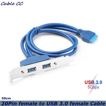 5Gbps 2 Prievadai USB 3.0 Moterų Nugaros Skydelio Su 20pin pagrindinėje Plokštėje Kolektoriaus Jungties Kabelio Adapteris Su PCI Lizdą, Plokštelė, Laikiklis 0,5 m
