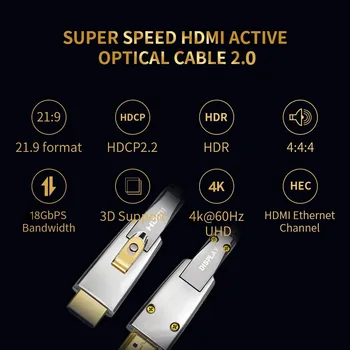 5M 10M 30M 50M 4K 60Hz HDMI-suderinamą optinio pluošto kabelio Didelės Spartos 2.0 auksu ryšio kabelį FHD UHD Xbox PS4 HDR TV