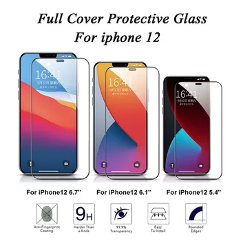 5vnt iPhone 12 Pro Max 12 Mini XR X XS 11 Pro Max Visiškai Padengti Grūdinto Stiklo Screen Protector Filmas 