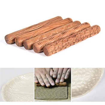 5VNT Keramikos Įrankiai Medienos Vertus Volai Molio Molio Antspaudą, Molio Modelis Roller