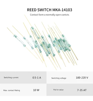 5vnt MKA-14103 Magnetinio Reed Switch 2*kaip 14mm Paprastai Atidaryti Įvadinio jungiklio Kontaktas Jutikliai Veda Stiklo N/N SPST Reed Switch