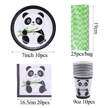 65Pcs Animacinių filmų Panda Gimtadienio Vienkartiniai Indai Nustatyti Plokštė Taurės Popieriniu Rankšluosčiu Šiaudų Kūdikio Dušas Šalis Dekoro Prekes
