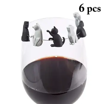 6PCS Cute Kačių Formos Vyno Taurės Žymėti Vyno taurė Žavesio Cute Kačių Dizaino Silikono Vyno taurė Žymeklį Šalis, Baras Priedai