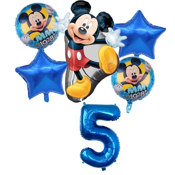 6pcs Disney Mickey Minnie Balionas Nustatyti Gimtadienio Dekoracijas, Baby Shower 32inch Skaičius Mickey Mouse Balionas Vaikų Globos Žaislai