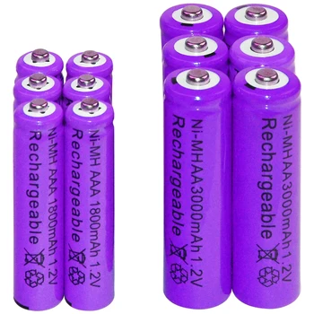 6x AA 3000mAh+6x AAA 1800mAh 1.2 V NI-MH Baterija 2A 3A Violetinė Ląstelių
