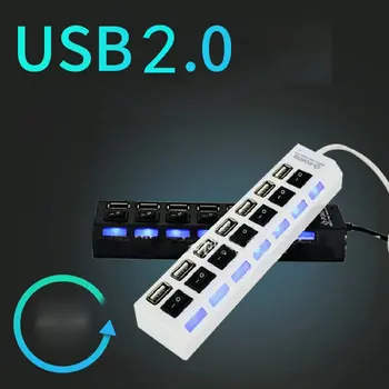 7 Prievadų usb šakotuvas LED USB High Speed 480 Mbps Adapter USB Šakotuvą Su Įjungimo išjungimo Jungiklis PC Nešiojamas Kompiuteris PC Nešiojamąjį kompiuterį Su/APIE