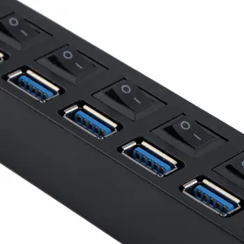 7 Uostų ABS USB 3.0 Hub Su įjungimo/Išjungimo Jungiklis KINTAMOSIOS srovės Adapteris, Skirtas PC Nešiojamas 100-240V 150mA 63cm Kabelis ES Plug