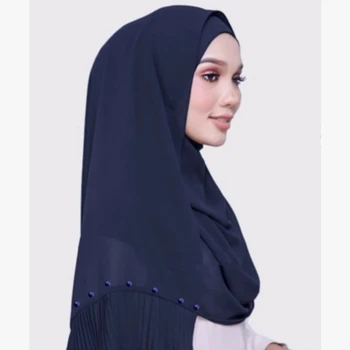 70*185cm Moterų Pearl Šifono Skara Kietas Musulmonų Vingiuoti Hijab Šalikas Islamo Arabų Skara Wrap Skarą Nešioti skarų