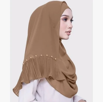 70*185cm Moterų Pearl Šifono Skara Kietas Musulmonų Vingiuoti Hijab Šalikas Islamo Arabų Skara Wrap Skarą Nešioti skarų