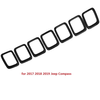 7PCS Automobilio Priekinės Grotelės, Dangčio Grotelės Žiedo Įdėklai Rėmo Apdailos Rinkinys 2017+ Jeep Kompasas (Anglies Pluošto Grūdų)