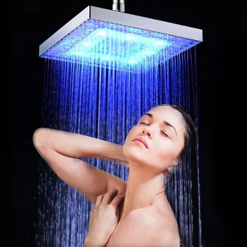 8 colių, 3 Spalvų LED Lietaus Dušas Vadovai, Vonios Reikmenys, Spalvos Besikeičiančios Temperatūros Jutiklis Maudymosi Purkštuvas Showerhead