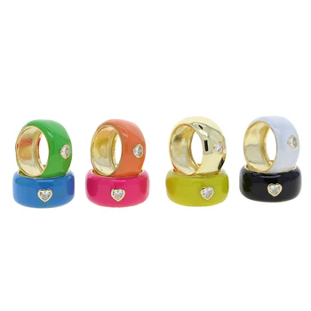 8 Spalvos 10mm Storio Juosta Saldainiai Neon Emalio Širdies CZ Platus Dalyvavimas Grupė Visiškai Piršto Žiedą