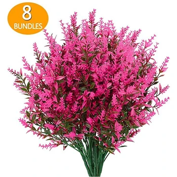 8 Vnt Dirbtinės Gėlės Netikrą Levandų Žiedų UV Atsparūs Krūmai, Augalai Ne Išnyks Dirbtiniais Plastiko Žaluma Namų Kambario Apdaila