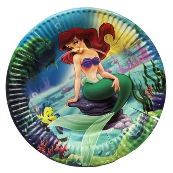 81pcs Little Mermaid Theme Birthday Party Supplies Decor Ariel Mermaids Disposable Tablecloths Straws Napkins Cups Round Plates
