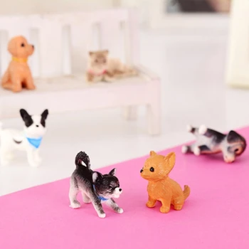 85DE 6pcs 1:12 Kačių Ir Šunų Miniatiūriniai Lėlių Modelis Lėlės Namas Namo Moss Apdaila