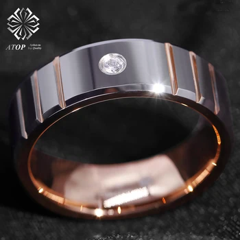 8mm lenkijos Silver Rose Gold Volframo Žiedas Deimantas Vyrų Vestuvinis žiedas ANT Individualų Juvelyrikos Papuošalai