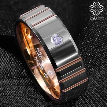 8mm lenkijos Silver Rose Gold Volframo Žiedas Deimantas Vyrų Vestuvinis žiedas ANT Individualų Juvelyrikos Papuošalai