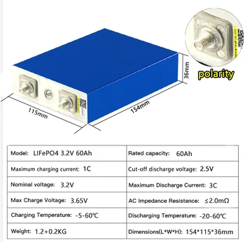8pcs LiitoKala 3.2 V 60Ah LiFePO4 baterija, gali sudaryti 12V 24V baterija: Ličio geležies phospha Gali padaryti Valtis automobilio akumuliatoriaus baterija