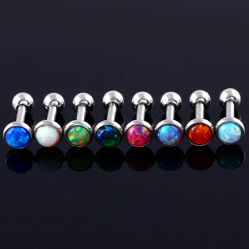 8Pcs/lot Stainless Steel Opal Stone Ear Tragus Cartilage Helix Stud Piercing Earring Barbell Stud Lip Piercings Body Jewelry 16G