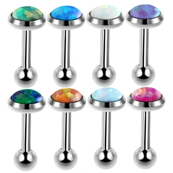 8Pcs/lot Stainless Steel Opal Stone Ear Tragus Cartilage Helix Stud Piercing Earring Barbell Stud Lip Piercings Body Jewelry 16G