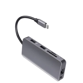 9 1 Hub Tipo C Iki USB3.0*2+PD+HD+RJ45+VGA+3.5 mm Audio Jacl+TF Protingas USB Hub Multi-Port Adapteris, skirtas Nešiojamas KOMPIUTERIS