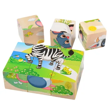 9 Vienetų Šešių Veido Nuotrauką, Medinės 3D Dėlionė Gyvūnų Transporto priemonės Vaikams Medienos Žaislų Kūdikių Ankstyvojo Mokymosi Žaislai Vaikams, mokomieji Žaidimai