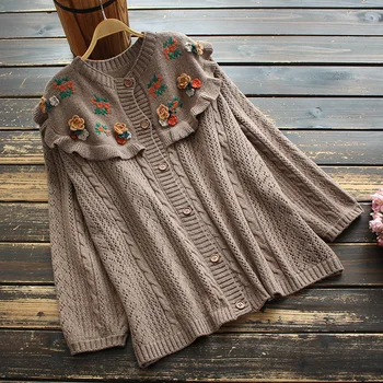9037New moterų pavasario drabužių prarasti trimatis gėlių aplikacija megztinis megztinis ilgomis rankovėmis megzti kailio viršutiniai drabužiai