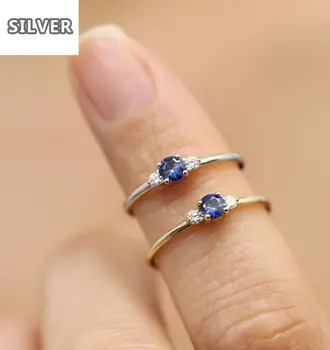 925 Anillos Juoda 2 Spalva Karšto Pardavimo Paprasta Spalva Ledo kristalai Sapphire Ring Moterų Deimantiniai Žiedai Moterims 14k Aukso Papuošalai