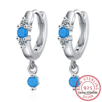 925 Sterlingas Sidabro Naujas Moterų Fine Jewelry Aukštos Kokybės Ausų Sagtis Mėlyna Kristalų Cirkonis Paprasta Retro Lašas Auskarai