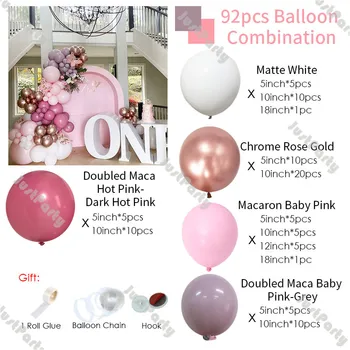 92pcs Dvigubai Hot Pink Balionų Girliandą Arch Vestuvių Dekoracijos Baby Shower 