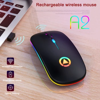 A2 Office Nešiojamojo kompiuterio Pelės Mouse Pro Gamer, Belaidės Pelės Įkraunamas LED Apšvietimu Slim kompiuterinę Pelę su USB Receiver