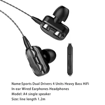 A4 Ausinės, Aiškus Garsas, Ergonomiškas Dizainas In-Ear Dual Juda Ritė In-Ear Laidinio Sporto Ausines HD Skambinkite Muzikos laisvų Rankų įrangos Mikrofonas