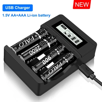 AA 1,5 V Li-ion Įkraunama Baterija+1,5 V AAA Li-ion daugkartinio Įkrovimo Baterijos su LCD Smart 1,5 V Ličio Li-ion Baterijos Kroviklis