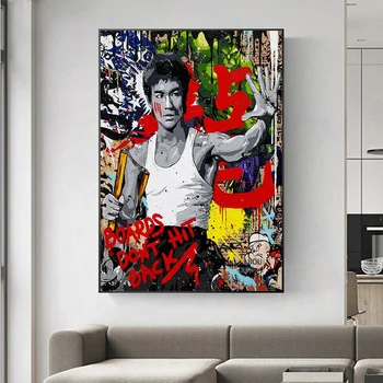 Abstrakti Bruce Lee Nunchaku Gatvės Menas, Grafiti, Plakatų Ir Grafikos Kung Fu Superžvaigždės Drobės Sienų Tapybos Nuotrauka Už Kambarį