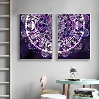 Abstraktusis Menas, Mandala Violetinė Juoda Spalvinga Tapybos Bohemijos Drobės Plakatas Sienos Meno Spausdinimo Vaizdą Drobės Kambarį Namuose Gruodis