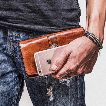 AETOO Senovinių rankų darbo odinis ilgai piniginės, didelės talpos multi-funkcija piniginės, vertikalus mobiliojo telefono krepšys